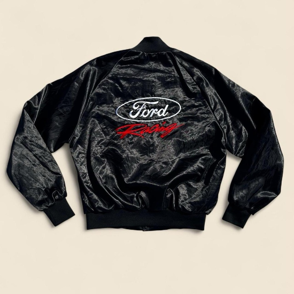 Vintage 90s Ford Racing Embroidered Nylon Satin Bomber Jacket